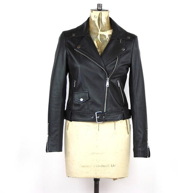 LAB Classic Leather Belted Biker Jacket Black LAB Classic Leather Belted Biker Jacket Black