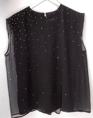 Beaubaileyrose Tuck Shoulder Embellished Top - Black