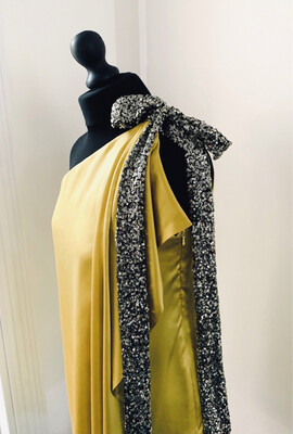 Beaubaileyrose 1 Shoulder Satin Dress - Gold - Hire 