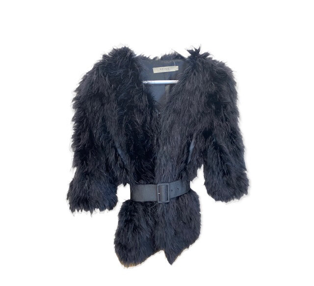 Feather Jacket With Belt - Black 
