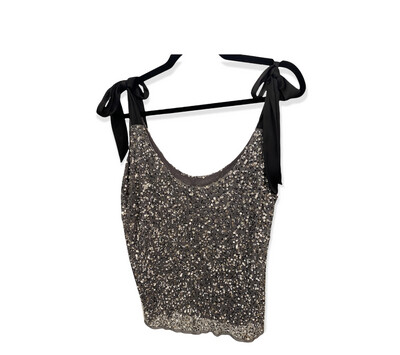 Sequin Tie Shoulder Top - Gunmetal Sequin Tie Shoulder Top - Gunmetal