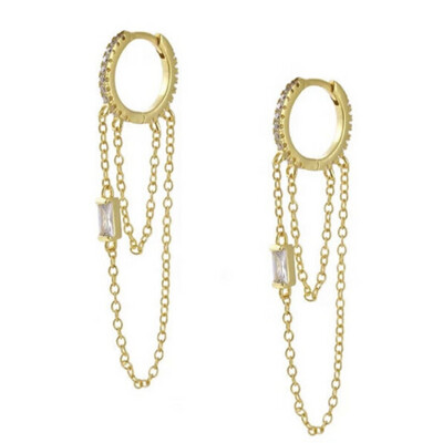 Falling Diamond Chain Huggie Earrings - Gold