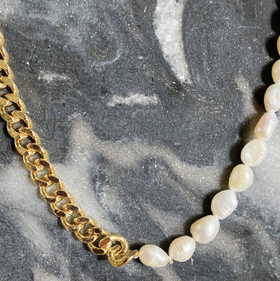 Pearl & Chain Mix Necklace 