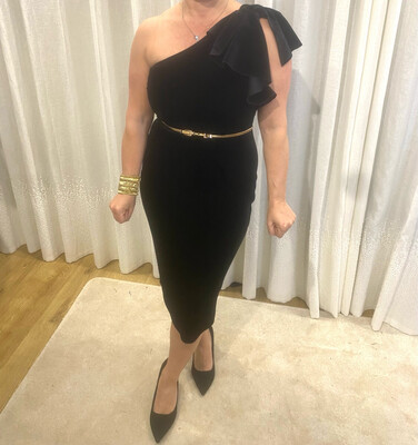 Vintage Velvet Frill Shoulder Midi Dress - HIRE