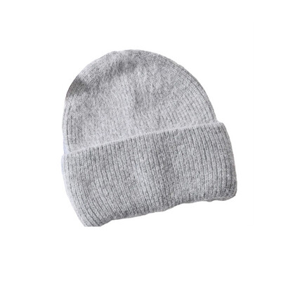 Knitted Wool Beanie Hat - Light Grey