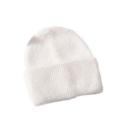 Knitted Wool Beanie Hat - Winter White