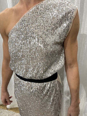 Adriana Papell Sequin 1 Shoulder Dress