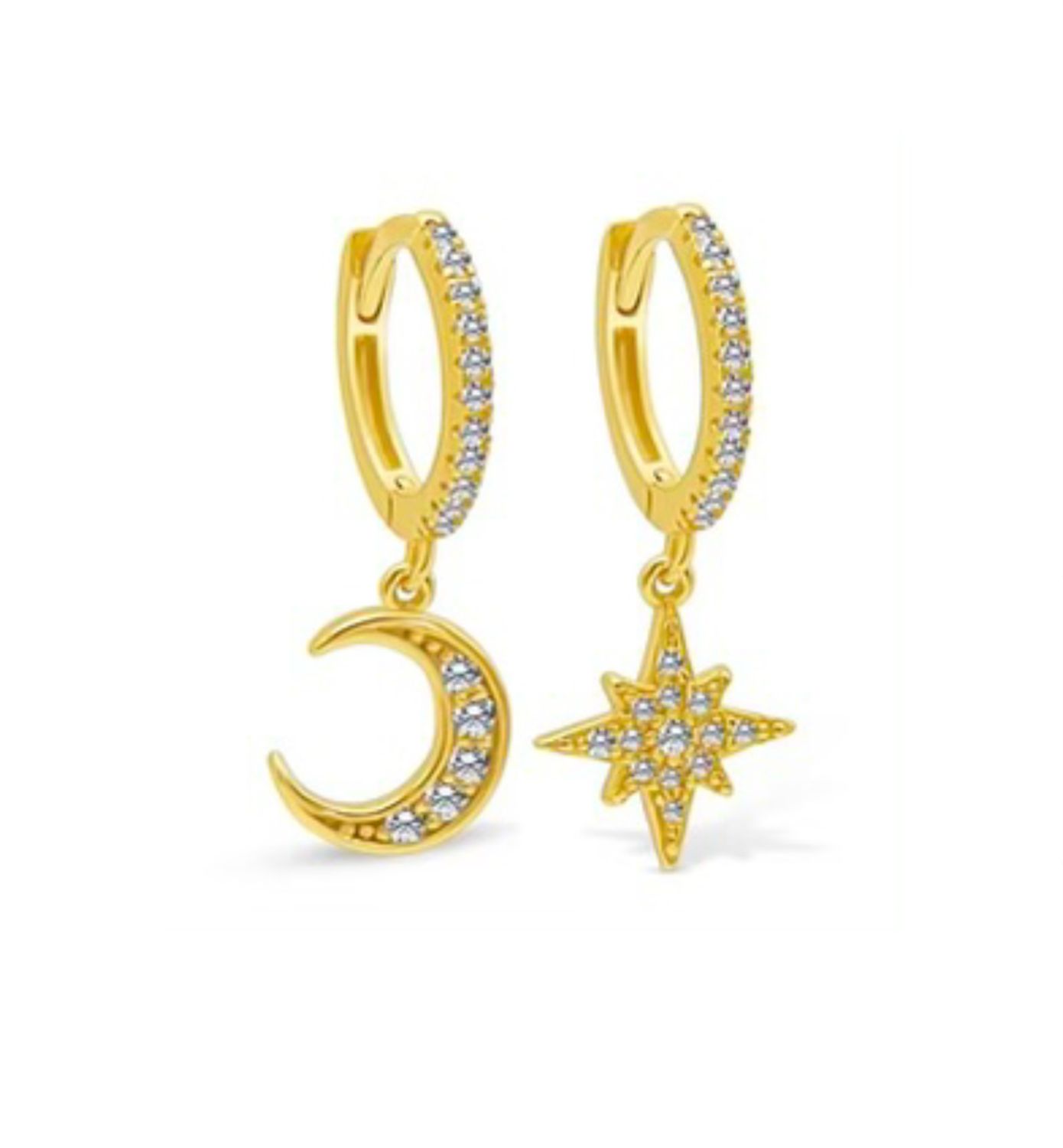 Gold Trip Moon &amp; Star Huggie Hoop Earrings