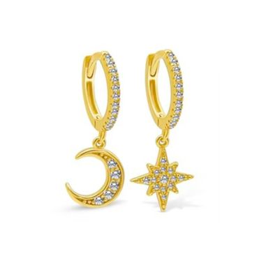 Gold Trip Moon &amp; Star Huggie Hoop Earrings