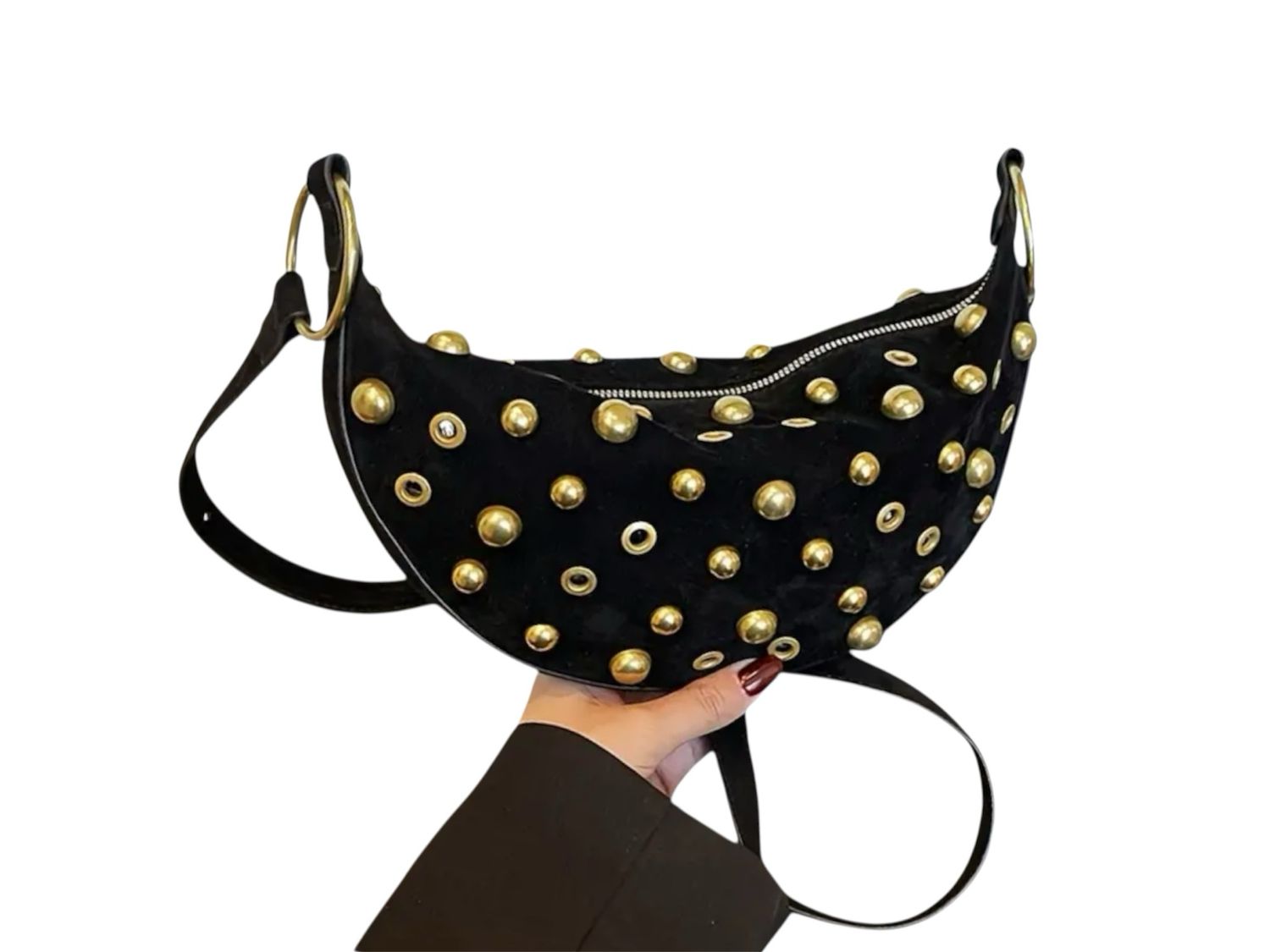 Stud Faux Suede Crossbody Bag