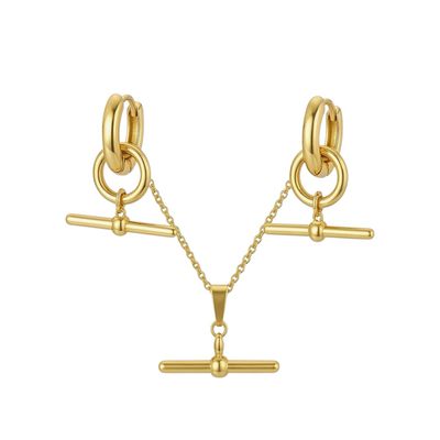 T Bar Necklace &amp; Earring GP Gift Set