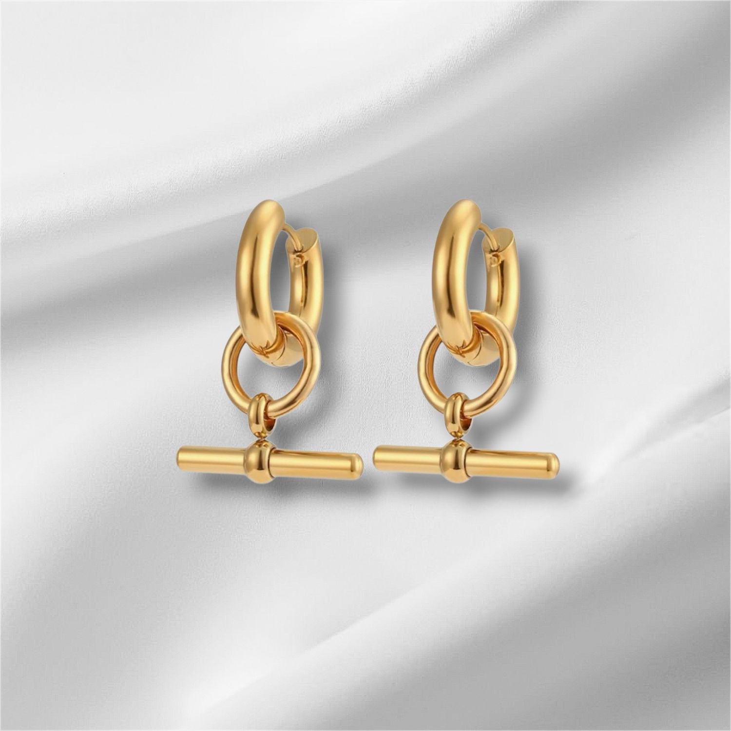 T Bar Hoop 18k GP Earrings