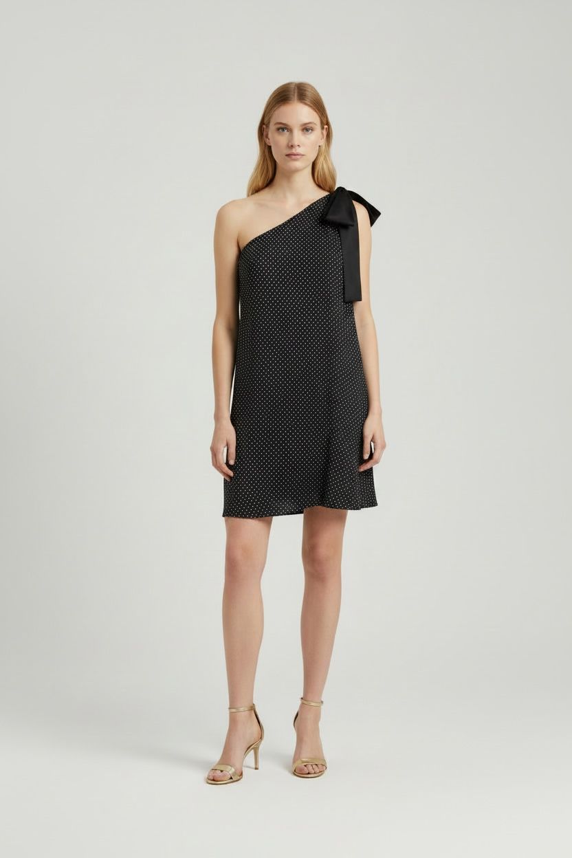 Beaubaileyrose 1 Shoulder Polka Dot Satin Dress