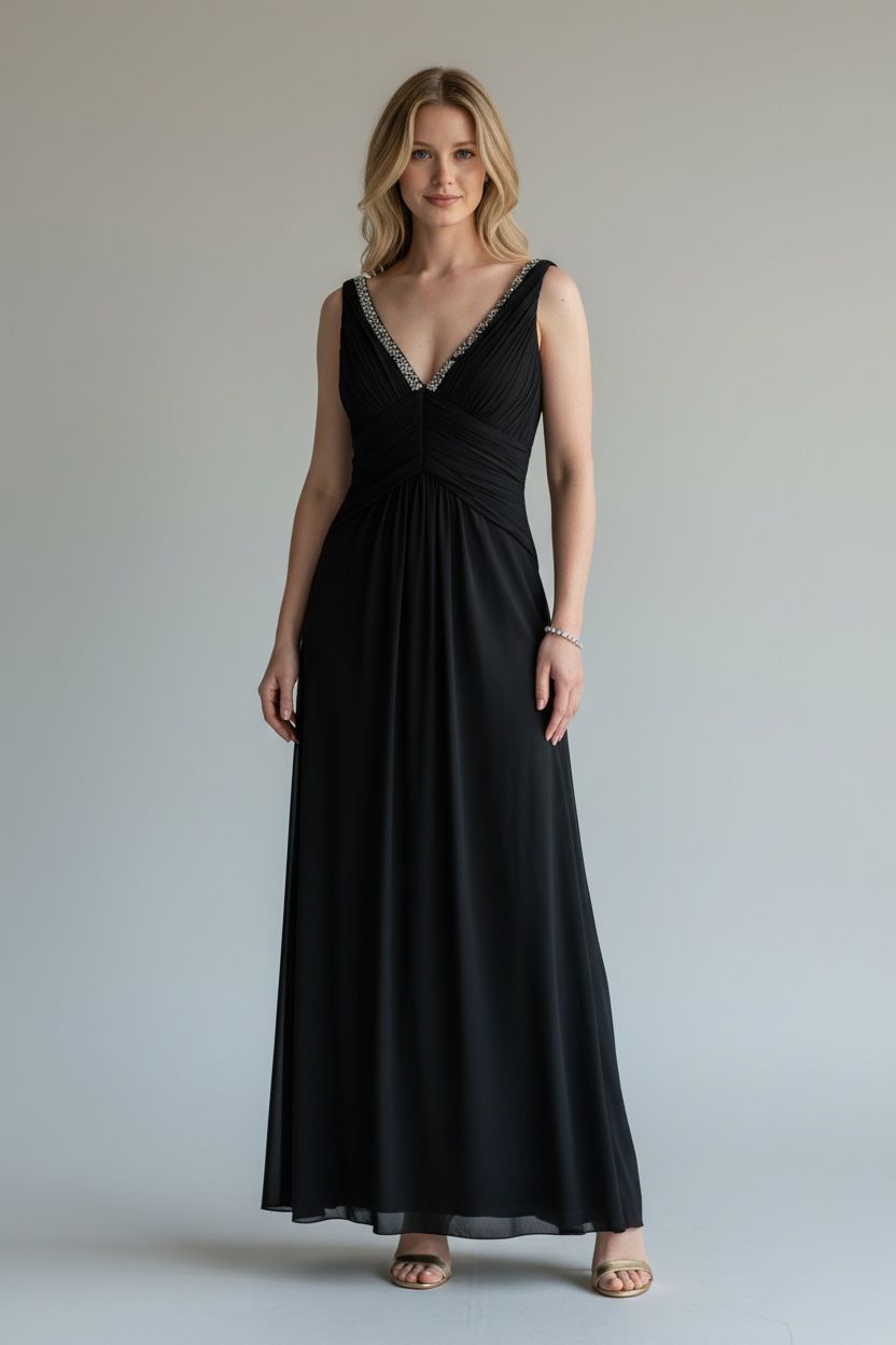 Vintage Sparkle Trim V Neck Dress - HIRE