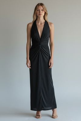 Halston Heritage Halter Metallic Dress