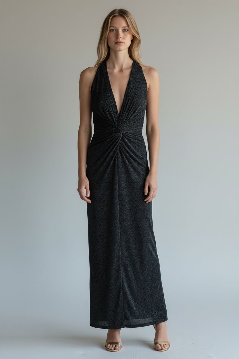 Halston Heritage Halter Metallic Dress