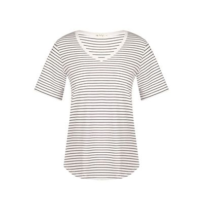 Ivy T - DOTTY V Neck Organic Cotton Navy Fine Stripe T-Shirt