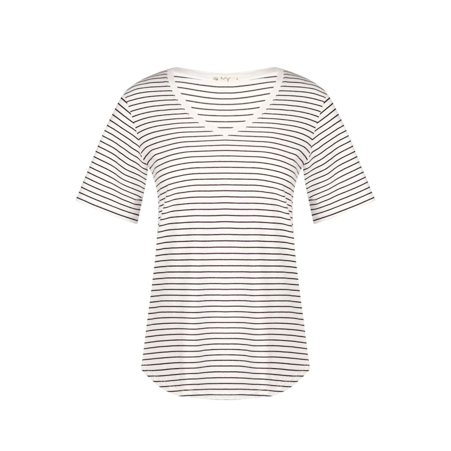 Ivy T - DOTTY V Neck Organic Cotton Navy Fine Stripe T-Shirt