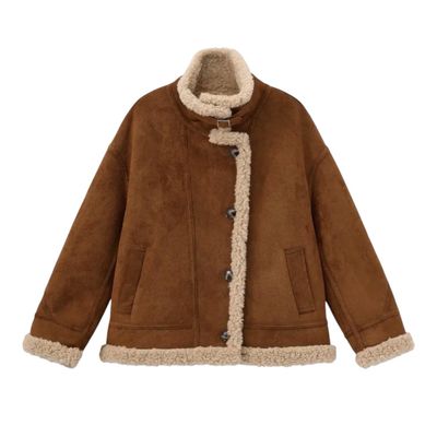 Cropped Oversized Faux Shearling Jacket
