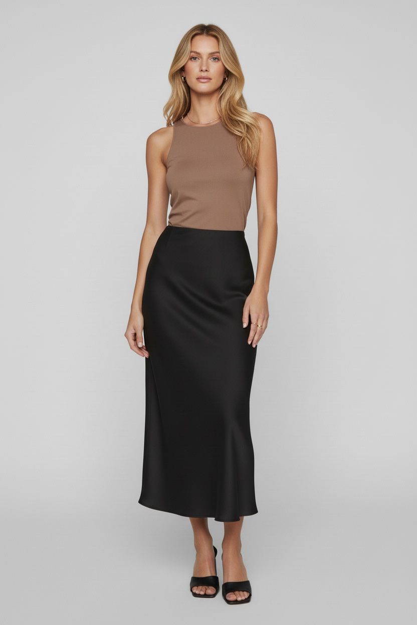 Satin Bias Cut Midi Skirt