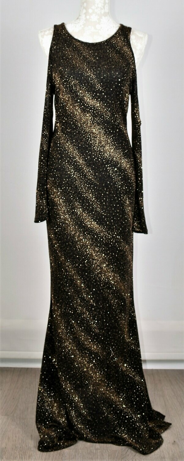 Black & Gold Diamante Cold Shoulder Long Evening Dress by Club L