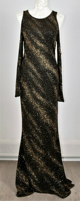 Black & Gold Diamante Cold Shoulder Long Evening Dress by Club L
