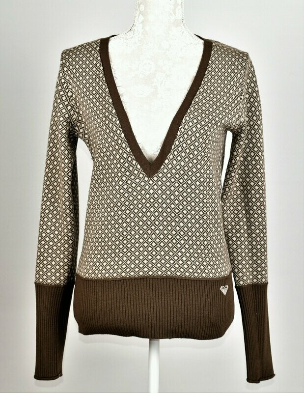 Brown Checked V Neck Jumper by Roxy