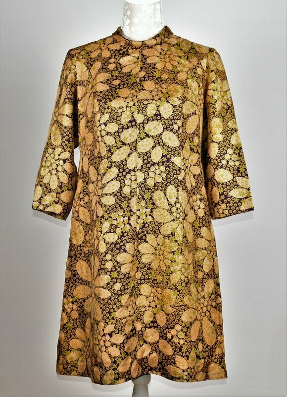 Gold & Purple Floral Print Shift Dress