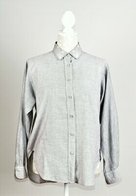 Grey Long Sleeved Shirt with Embroidered Collar by Cottonade