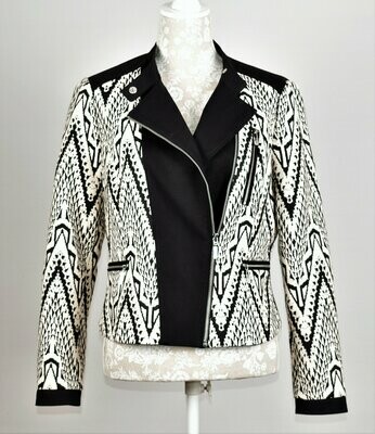 Cream & Black Aztec Pattern Biker Style Jacket by Julien MacDonald
