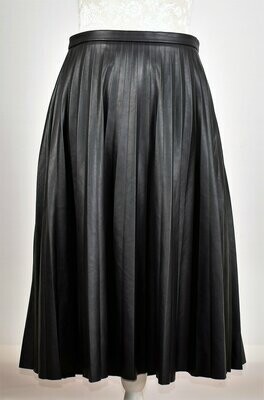 Black Faux Leather Flared Pleated Midi Skirt by Oasis