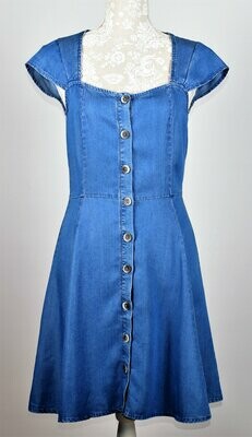 Stone Washed Denim Look Fit & Flared Cap Sleeved Dress by Mango