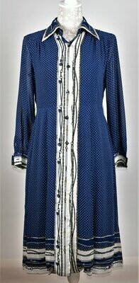 Blue Polkadot Chain Patterned Long Sleeved Shirt Dress by Tenessee