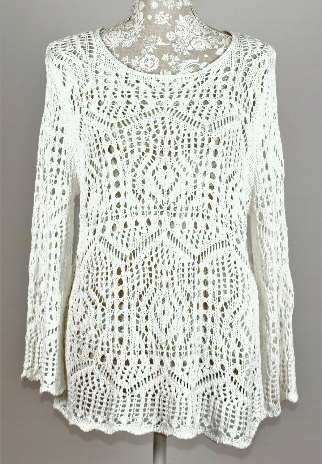 White Crocheted Style Long Sleeve Jumper by Papaya