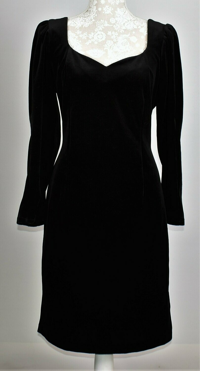 Black Velour Puff Sleeved Wiggle Dress with Sweetheart Neckline by Sandie D