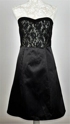 Black Satin & Lace Bodice Fit & Flared Cocktail Dress by Bebeau