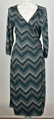 Jade, Beige & Cream Small Geometric Pattern Belted Wrap Dress by Dunnes