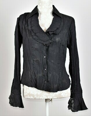 Black Crinkled Frilled Long Sleeved Fitted Shirt by Fosby Designs London