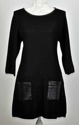 Black Knitted Shift Dress with Faux Leather Pockets & Trim by British Home Stores