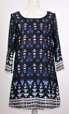 Black, Blue & White Abstract Print Tunic Dress by Suncoo Paris