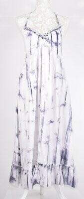 White & Blue Tie Dye Style Midi Sundress by Authentic Style