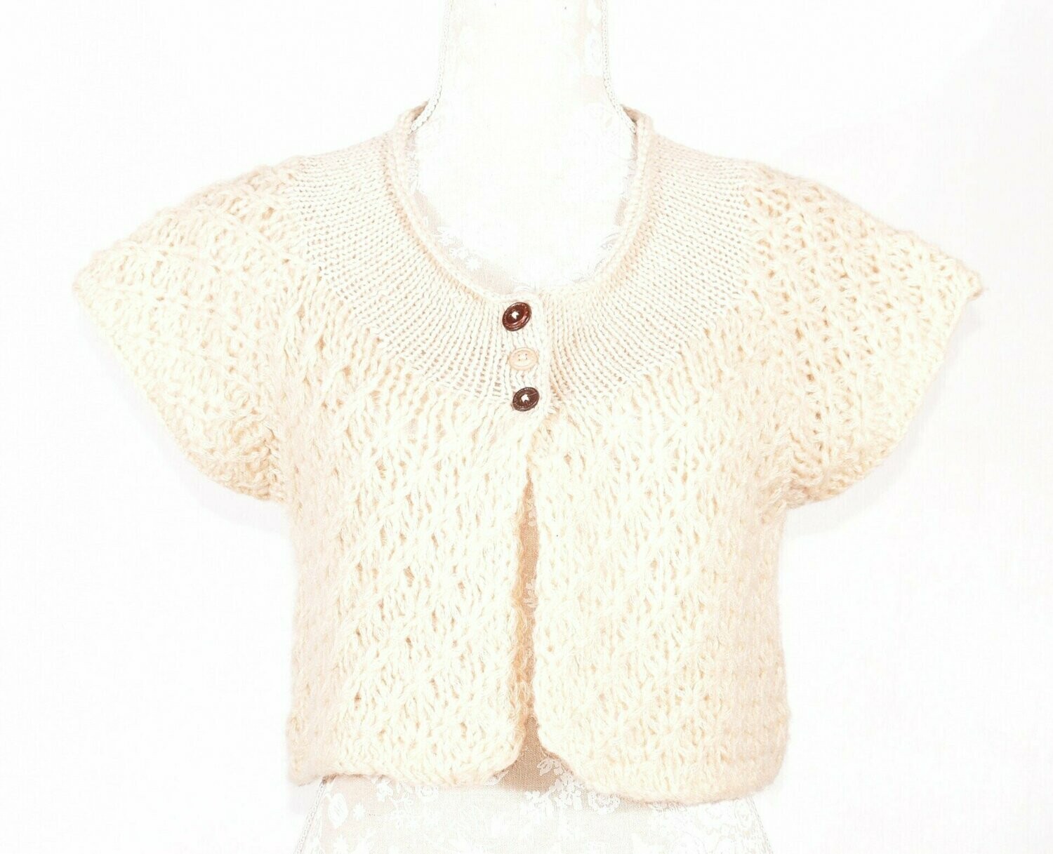 Cream Cropped Short Sleeved Cardigan by Miss Selfridge
