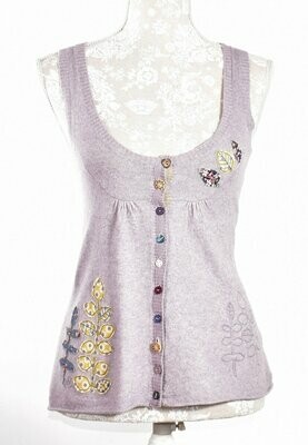 Lilac Buttoned Tank Top with Applique Leaves by WHITE STUFF