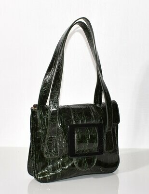 Dark Green Crocodile Effect Handbag by PER UNA