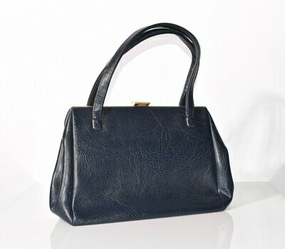 Vintage 1950s / 60's Navy Blue Faux Leather Handbag