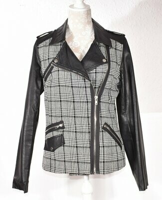 Vintage Black & White Dogtooth Check Biker Jacket by PARISIAN COLLECTION