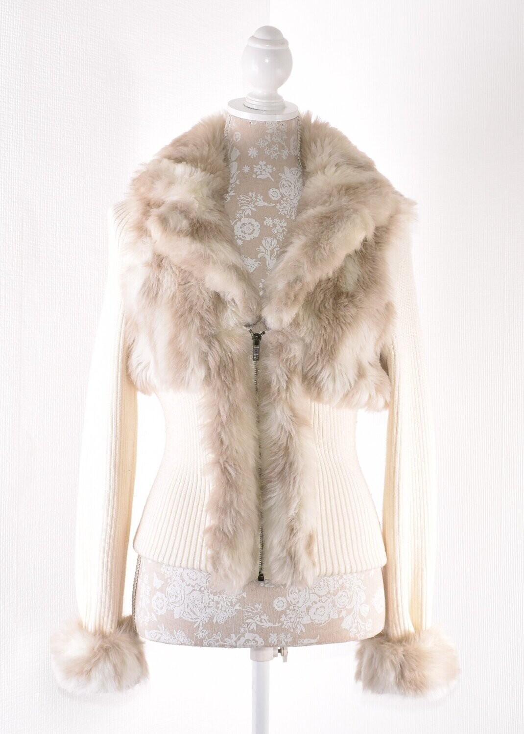 Vintage Thick Ribbed Cardigan with Faux Fur Collar by Jane Norman