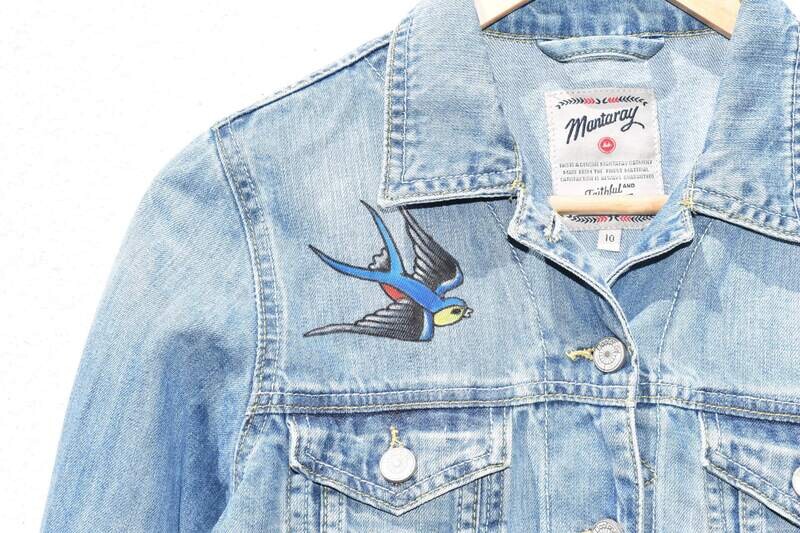 Vintage Denim Jacket with Old School Tattoo Designs - HAND PAINTED