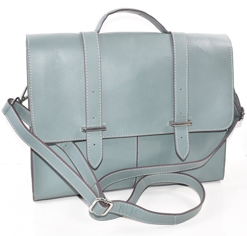 Large Sage Green Leather Satchel / Messenger Bag by CLARKS