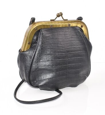 Vintage Black Faux Crocodile Skin Purse Handbag